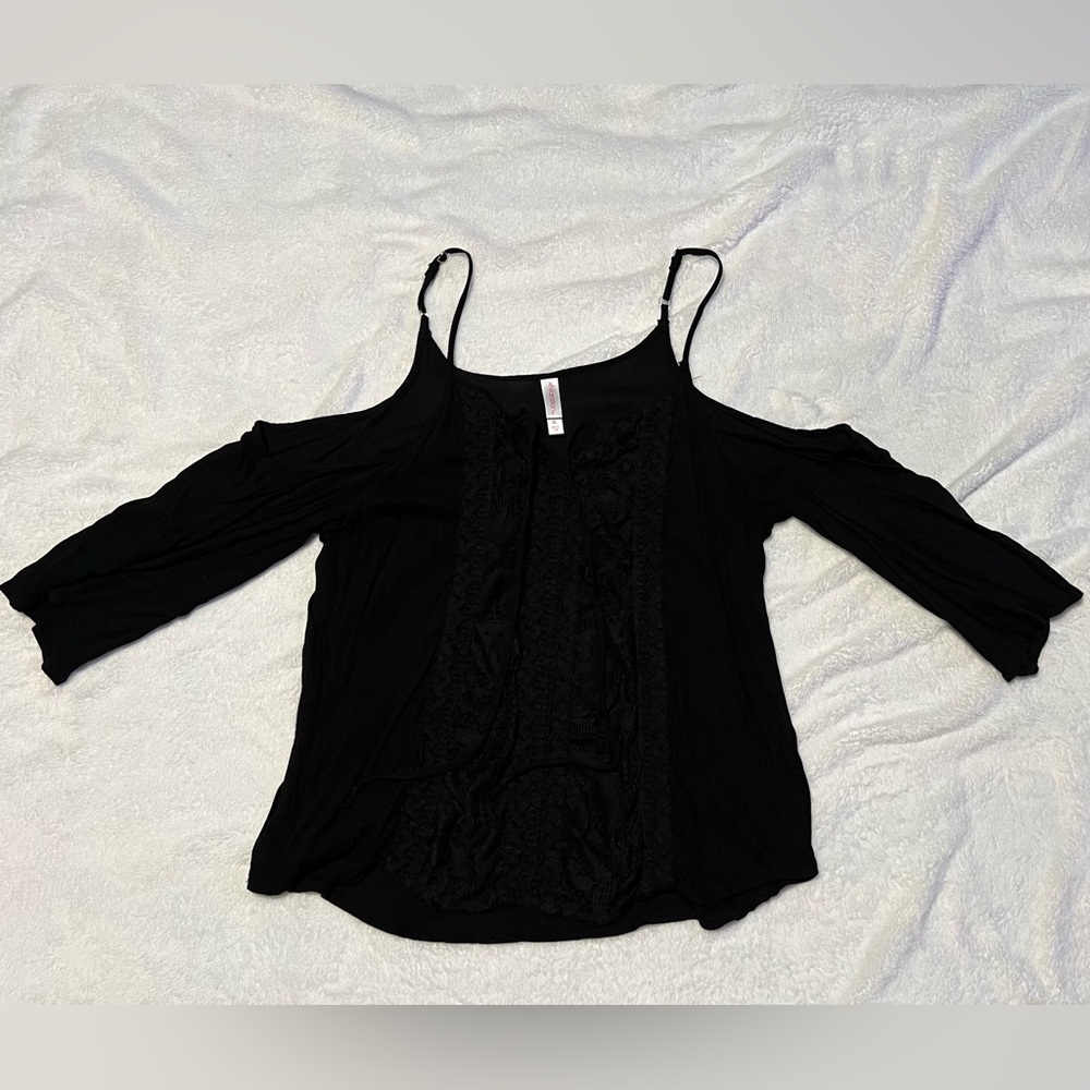 Black Shoulder Cutout Blouse